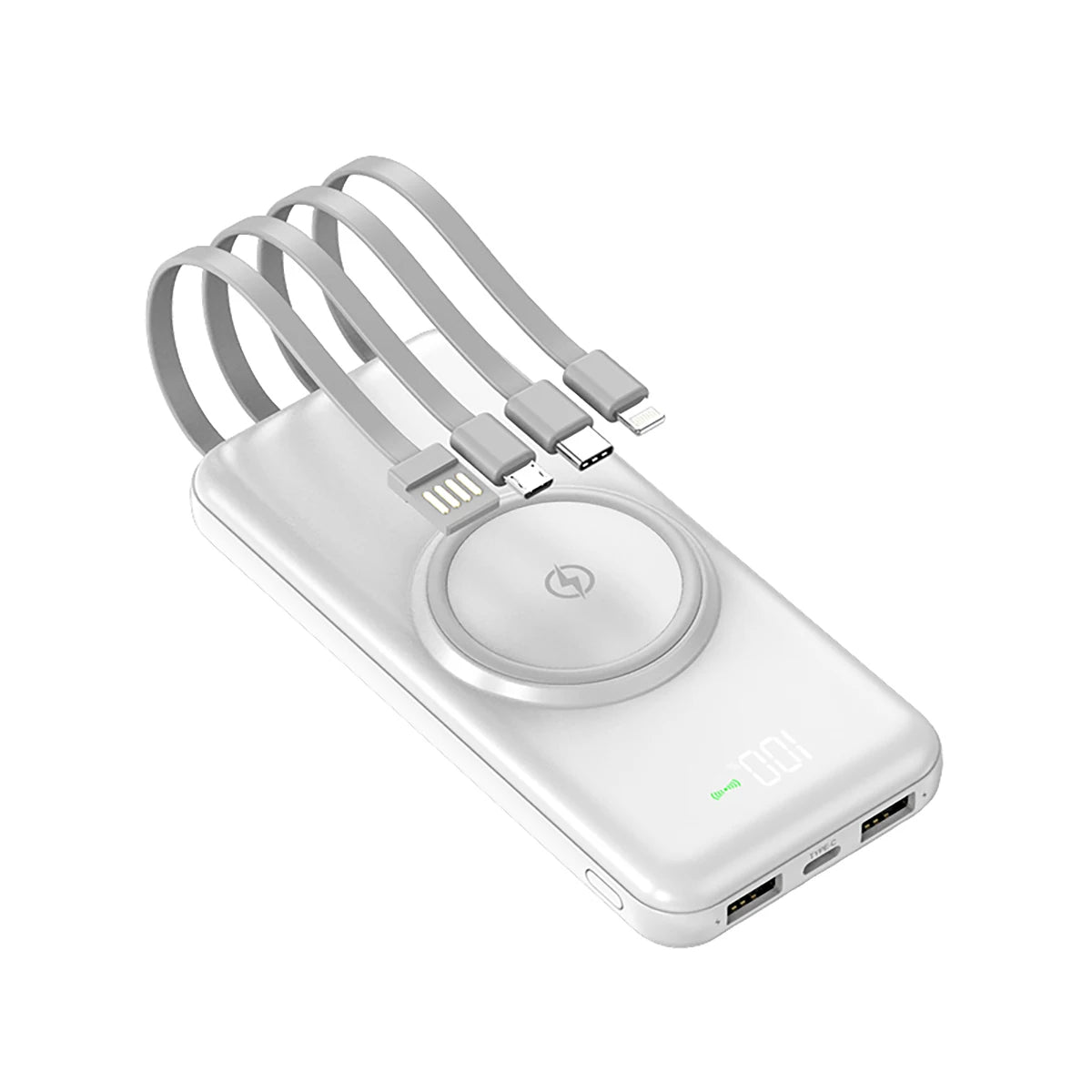 🔋 POWER BANK 20,000 MAH – CARGA RÁPIDA INALÁMBRICA + 4 CABLES INTEGRADOS
