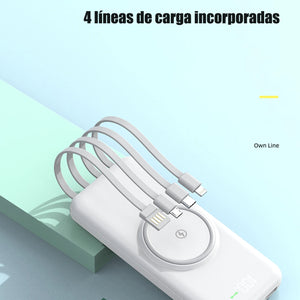 🔋 POWER BANK 20,000 MAH – CARGA RÁPIDA INALÁMBRICA + 4 CABLES INTEGRADOS