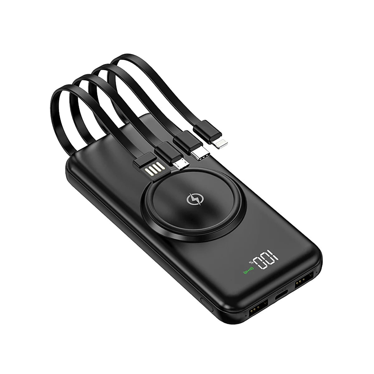 🔋 POWER BANK 20,000 MAH – CARGA RÁPIDA INALÁMBRICA + 4 CABLES INTEGRADOS