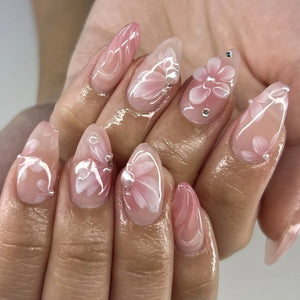 💅 UÑAS POSTIZAS FLORALES BLANCAS – 24 PIEZAS FULL COVER | ESTILO EUROPEO A LA MODA
