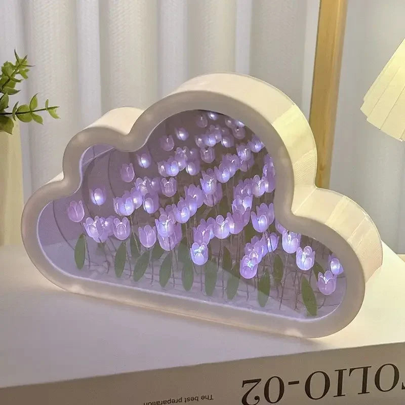 🌷 TULIP CLOUD – LÁMPARA NOCTURNA ARTESANAL CON FLORES | LUZ DE AMBIENTE ROMÁNTICA