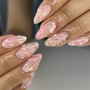 💅 UÑAS POSTIZAS FLORALES BLANCAS – 24 PIEZAS FULL COVER | ESTILO EUROPEO A LA MODA