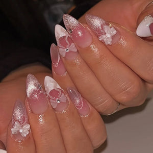 💅 UÑAS POSTIZAS FLORALES BLANCAS – 24 PIEZAS FULL COVER | ESTILO EUROPEO A LA MODA