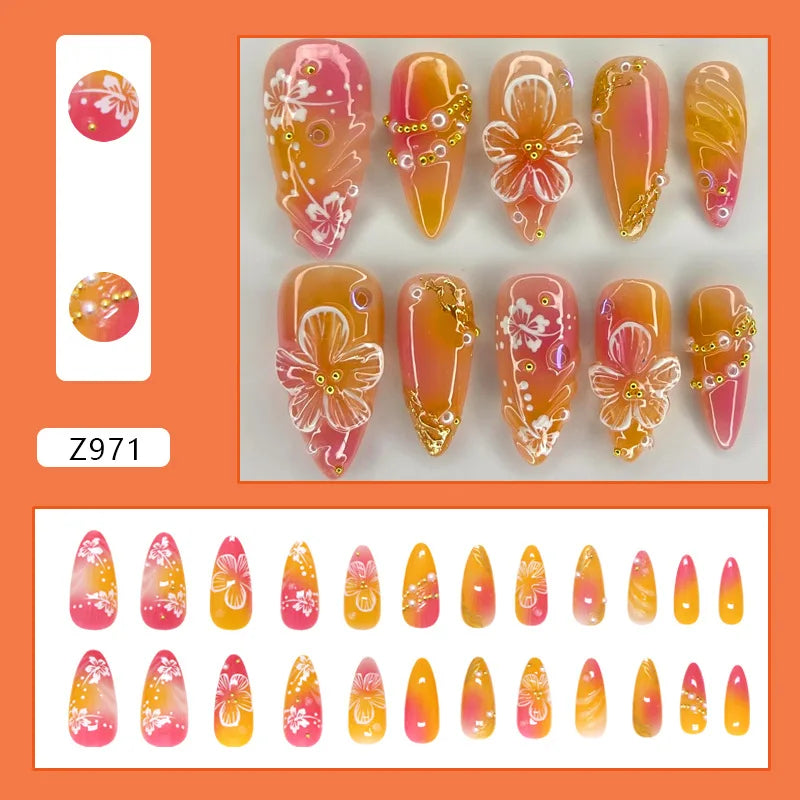 💅 UÑAS POSTIZAS FLORALES BLANCAS – 24 PIEZAS FULL COVER | ESTILO EUROPEO A LA MODA