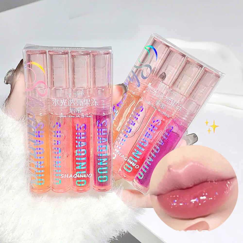 💋 SET DE 4 BRILLOS LABIALES JELLY – EFECTO ESPEJO CON PERLAS | HIDRATACIÓN + BRILLO EN UN SOLO GLOSS