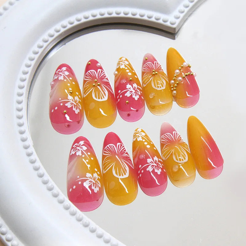 💅 UÑAS POSTIZAS FLORALES BLANCAS – 24 PIEZAS FULL COVER | ESTILO EUROPEO A LA MODA