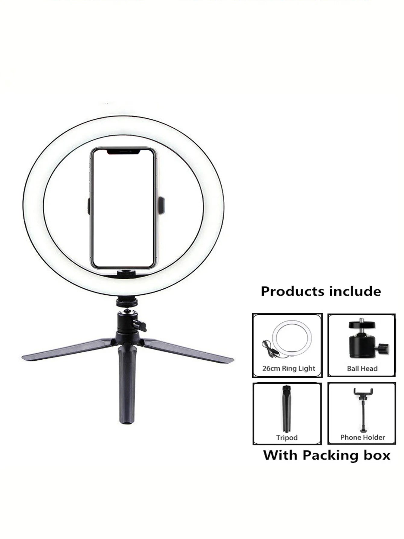 💡 ARO DE LUZ 26 CM CON TRÍPODE – ILUMINACIÓN PROFESIONAL PARA FOTO Y VIDEO