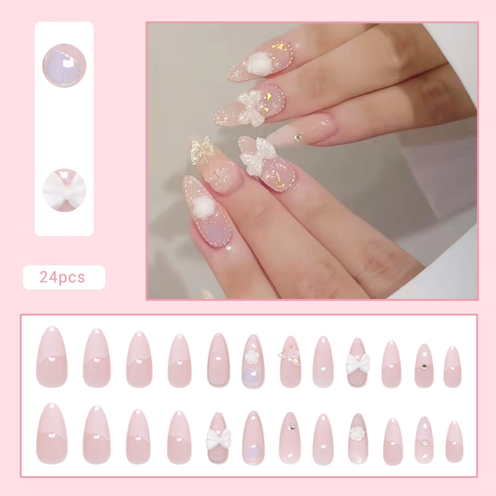 💅 UÑAS POSTIZAS FLORALES BLANCAS – 24 PIEZAS FULL COVER | ESTILO EUROPEO A LA MODA