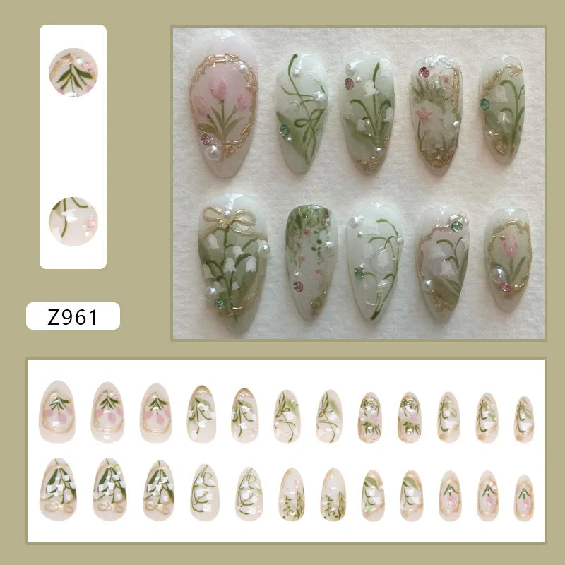 💅 UÑAS POSTIZAS FLORALES BLANCAS – 24 PIEZAS FULL COVER | ESTILO EUROPEO A LA MODA